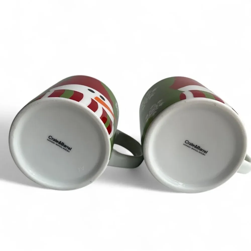 Crate&Barrel Green Snowman Snowflake Hot Cocoa Coffee Mug Set